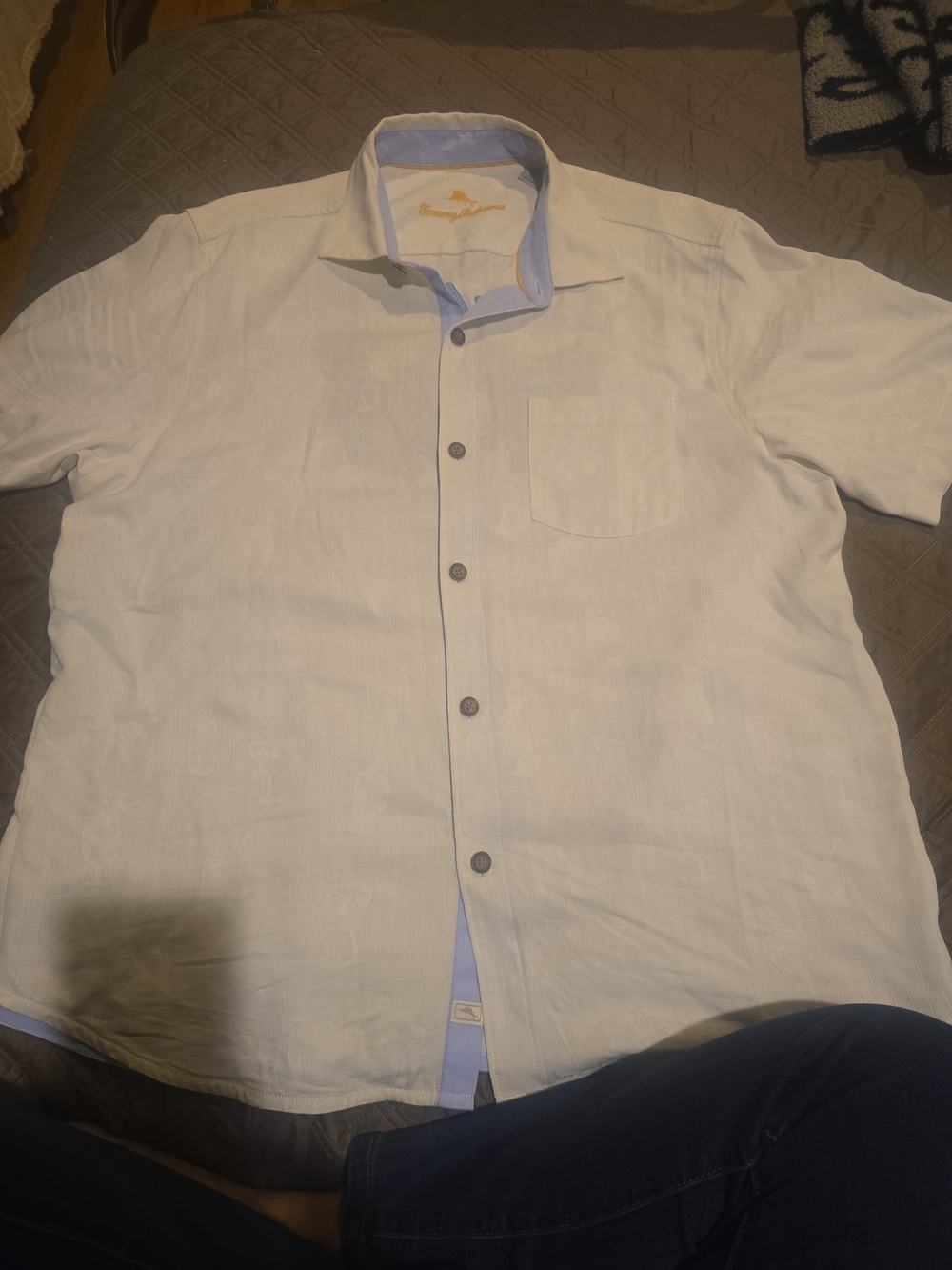 Life Is Full Of Hard ChoicesShort Sleeve Silk Button Up ShirtTommy Bhamas Size L
